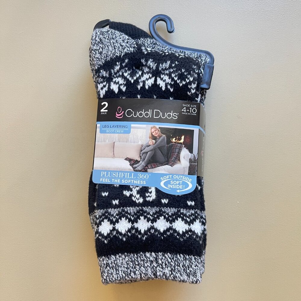 New Cuddl Duds Socks Set of 2 Pair Plushfill 360 Leg Layering Boot Crew